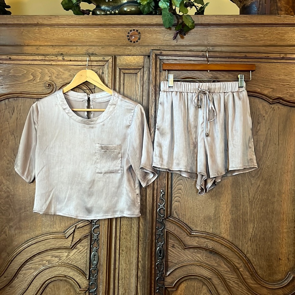 Here Comes The Sun Taupe Silk Like Set